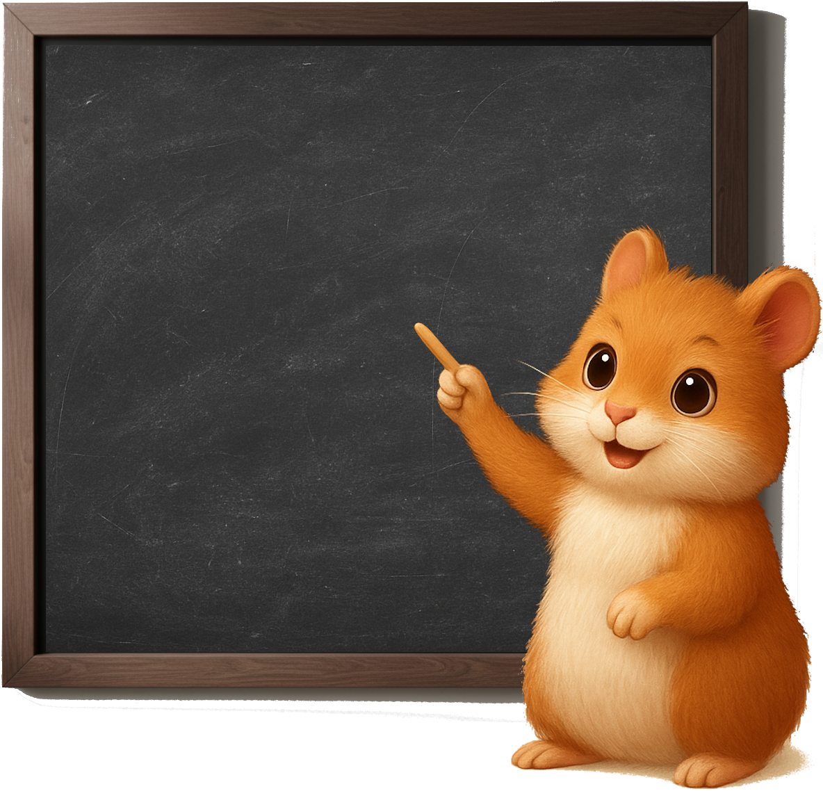 Cute hamster mascot teaching arithmetics on a chalkboard